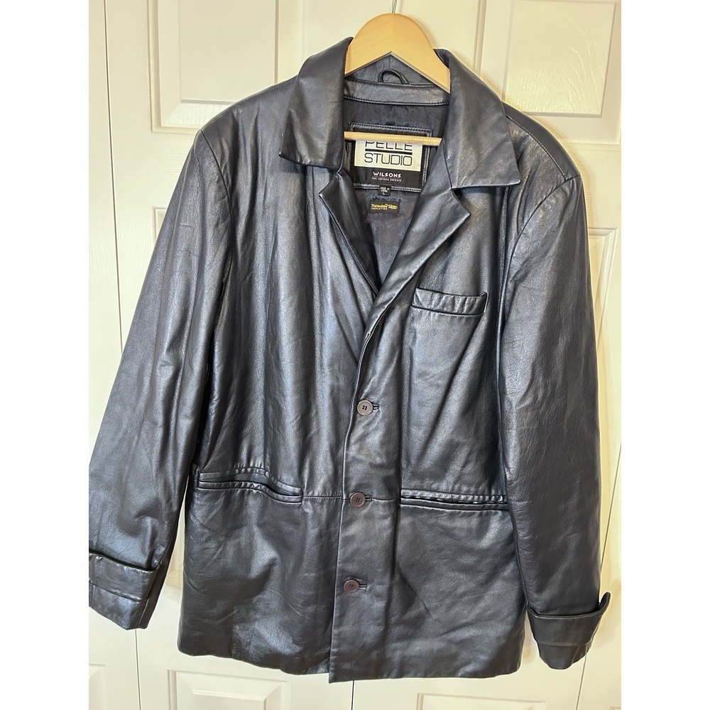 Pelle Studio Wilsons Navy Blue Leather Jacket Womens Sz Large‎